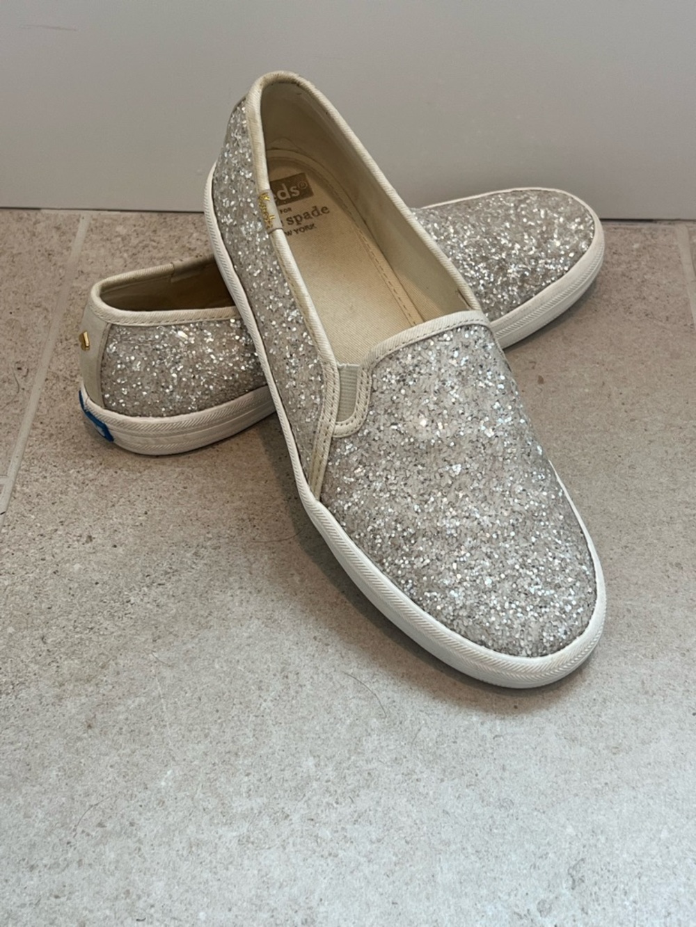 Keds x Kate Spade Silver Glitter Slip On Sneakers Size 7